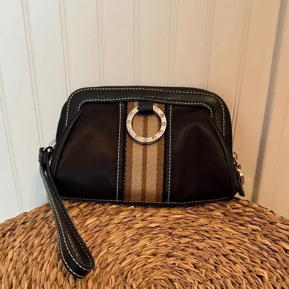 Kathy Van Zeeland Black and Tan Women's Clutch & Mirror - NWOT